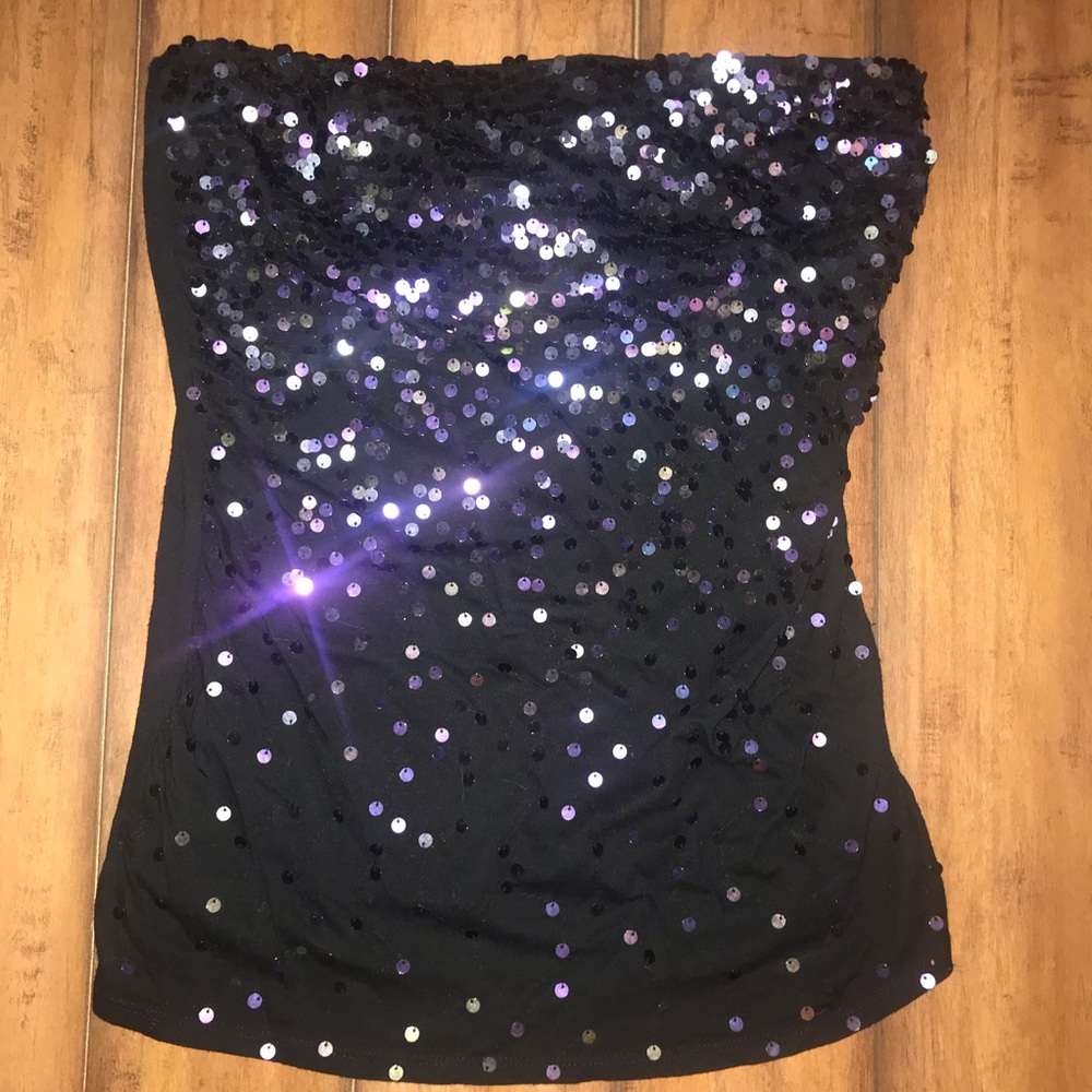 Express Strapless Sequined Top